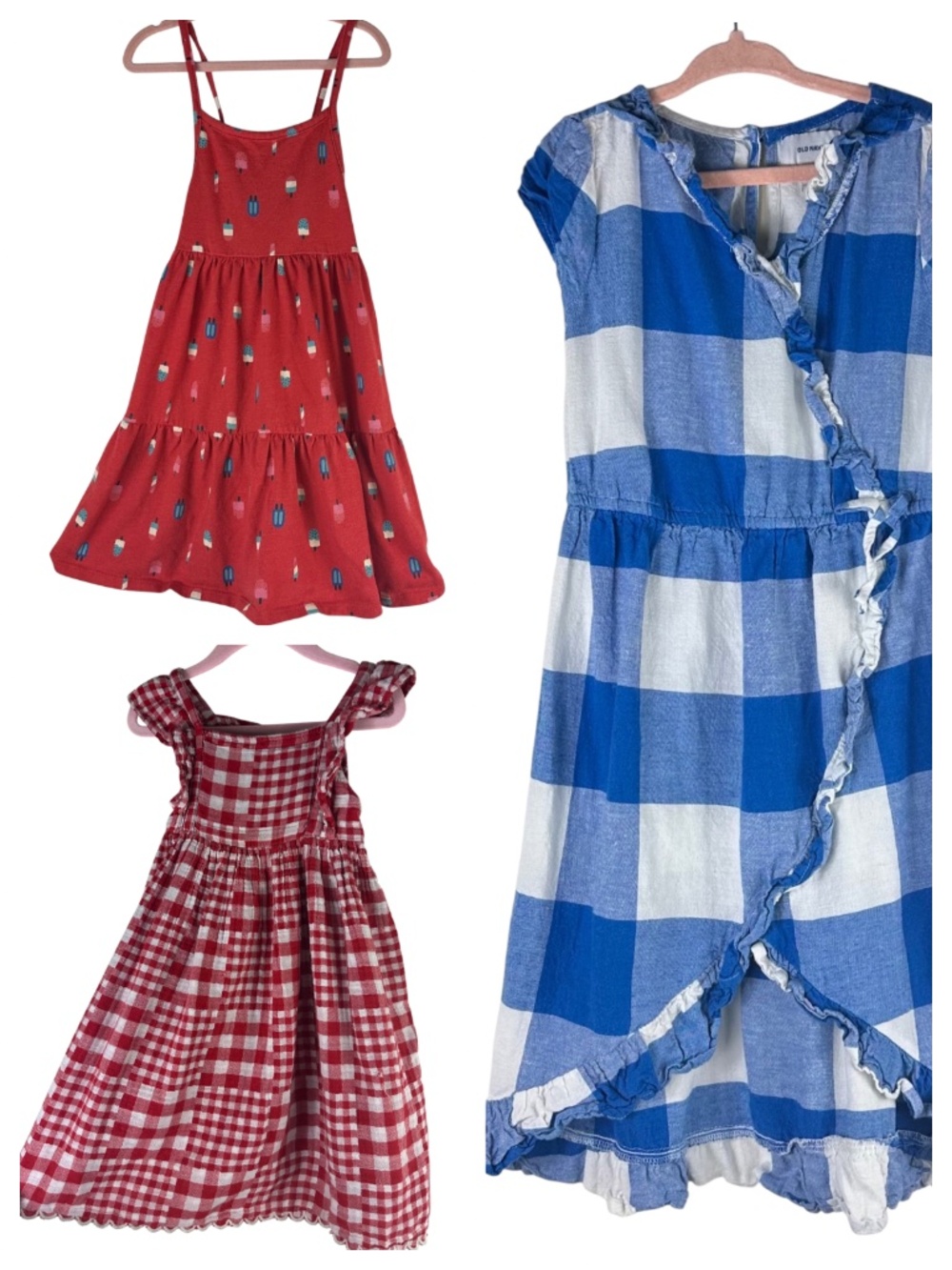 LOT (3) Old Navy Dress Sundresses 5T Toddler Girls 5 Plaid Red Blue 4th of July